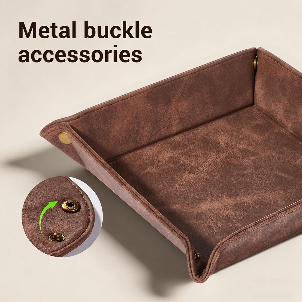 Leather Valet Tray, Premium PU Leather Catch-All Tray for Entryway Table Key, Phone, Wallet, Coins & Jewelry, Bedside