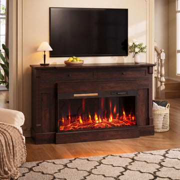 61" Electric Fireplace with Mantel, Fireplace TV Stand, Walnut