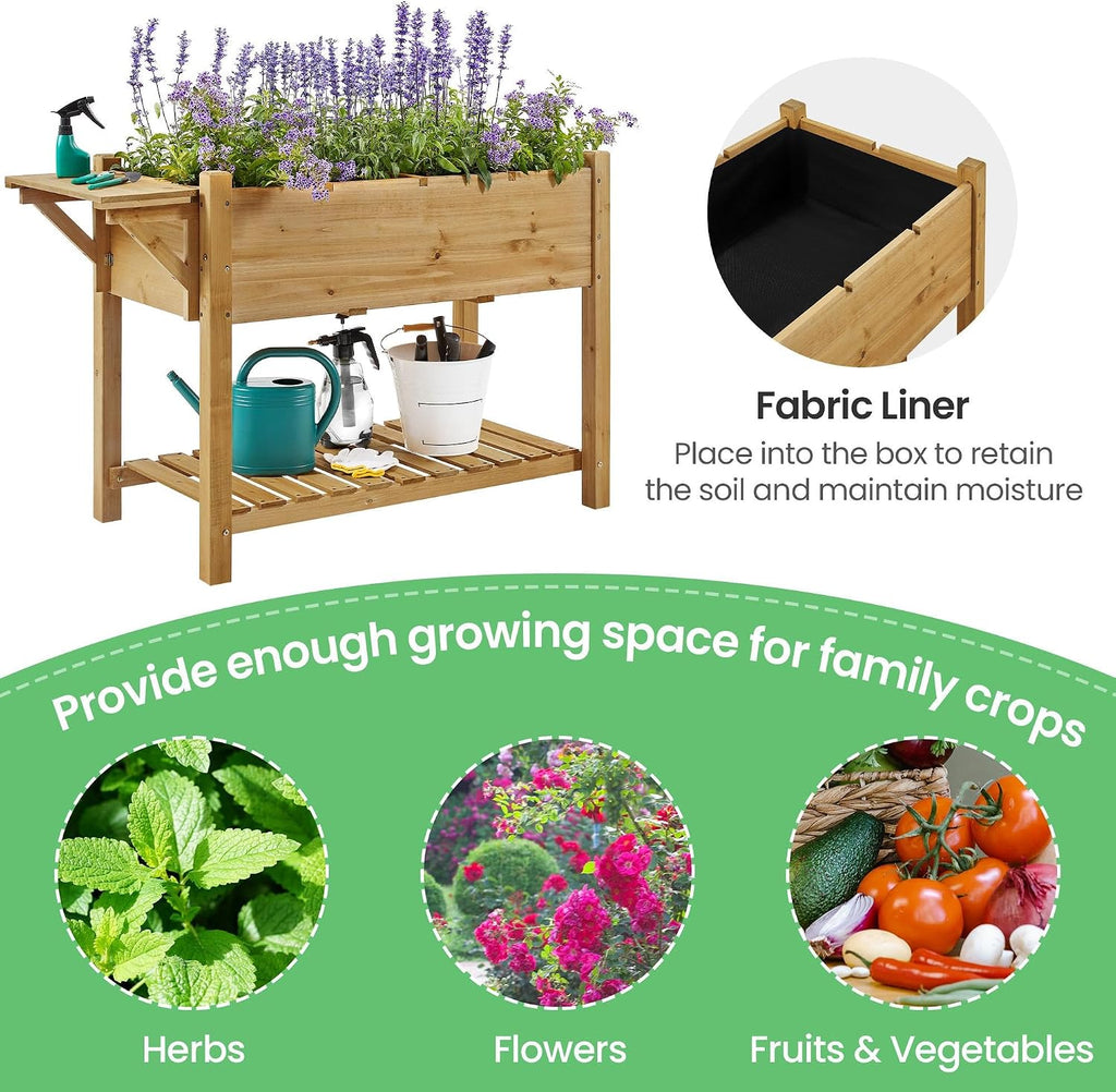 Herb Garden Planter Outdoor Wood Standing Garden Bed,Light Brown | 49 x 22 x 32 in with 8 Planting Pockets, Foldable