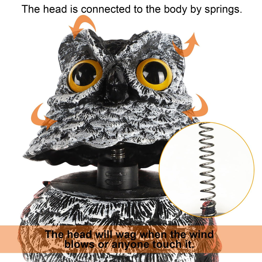2 Pack Fake Owl Decoy Bird Scarecrow Sculpture, 11.2 inch Wagging Head Plastic Owl Scare Birds Away, Owls Statue