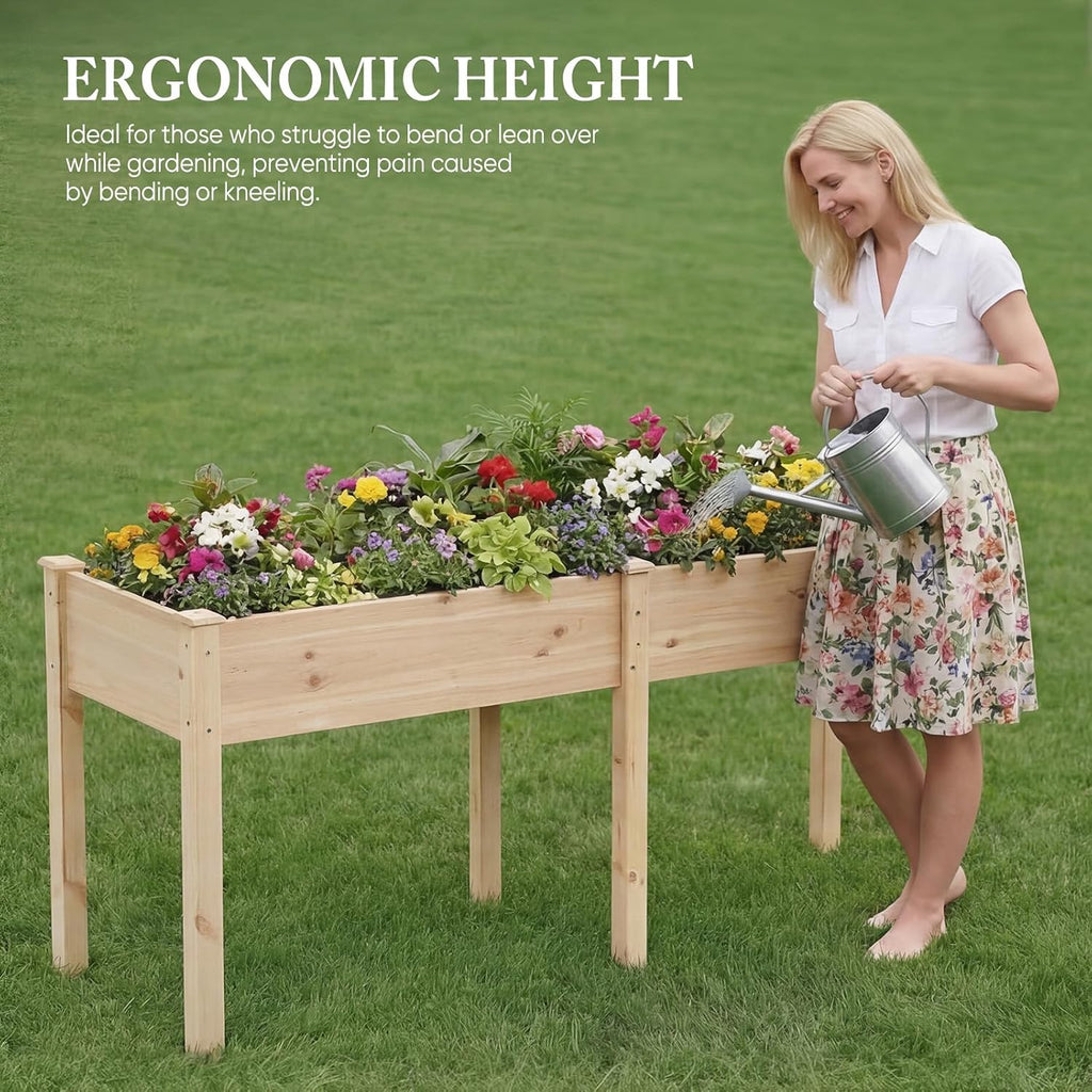 72x23x30 Inch Raised Garden Bed, Elevated Wood Planter Box with Legs | Elevated Garden Bed with Liner for Herbs