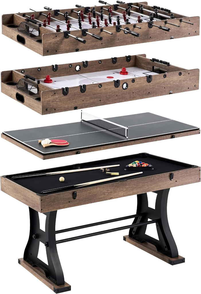 Barrington Coventry 54" 4-in-1 Combo Game Table with Billiards, Air Hockey, Foosball, and Table Tennis