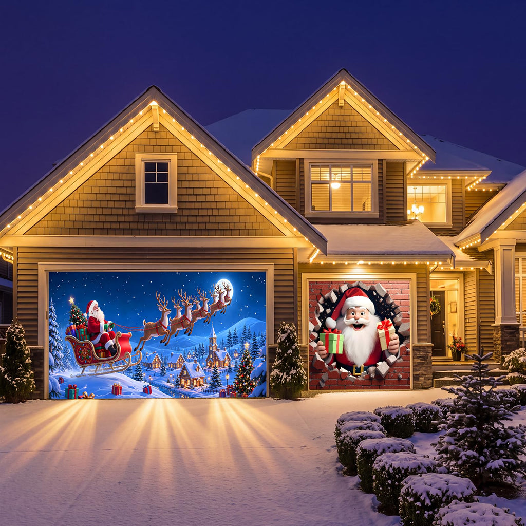 Christmas Garage Door Cover, Large Christmas Banner Backdrop Decorations Hanging Door Photography Decor for Indoor
