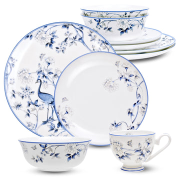 Fine Bone China 16PCS Dinnerware Set for 4, Bowls Plates Cups Set