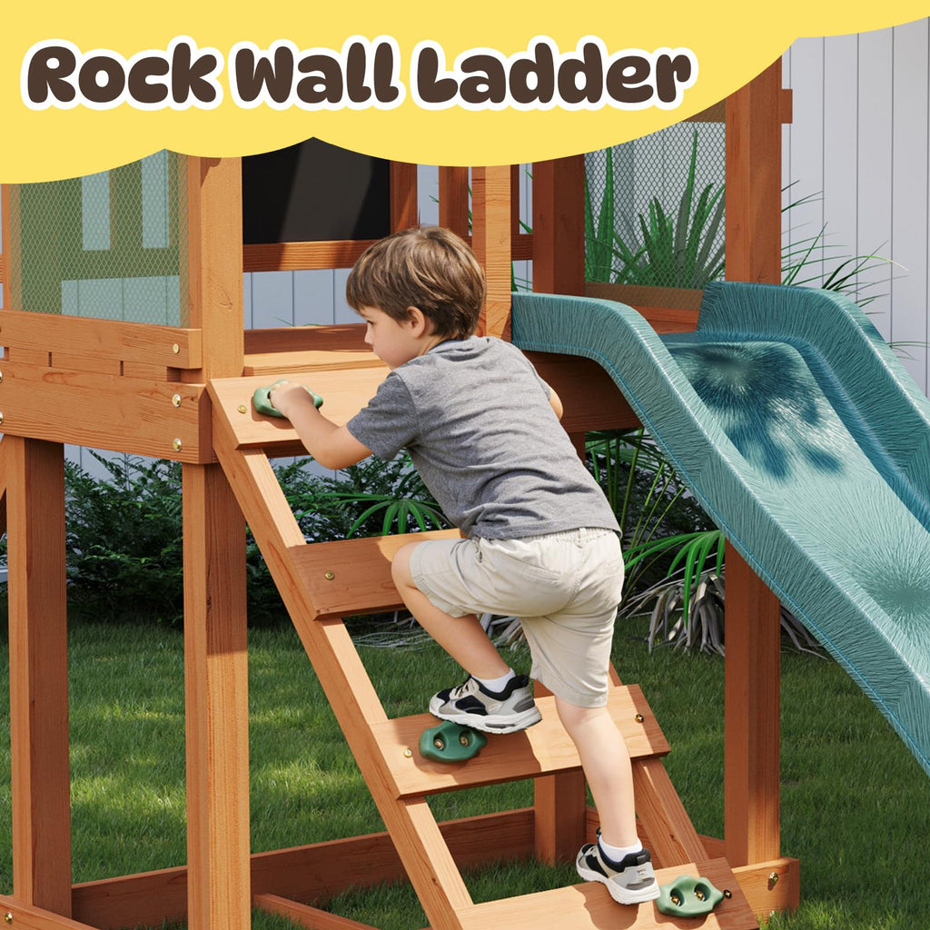 Swing Sets for Backyard Kid Ages 3-8 Wooden Outdoor Playground