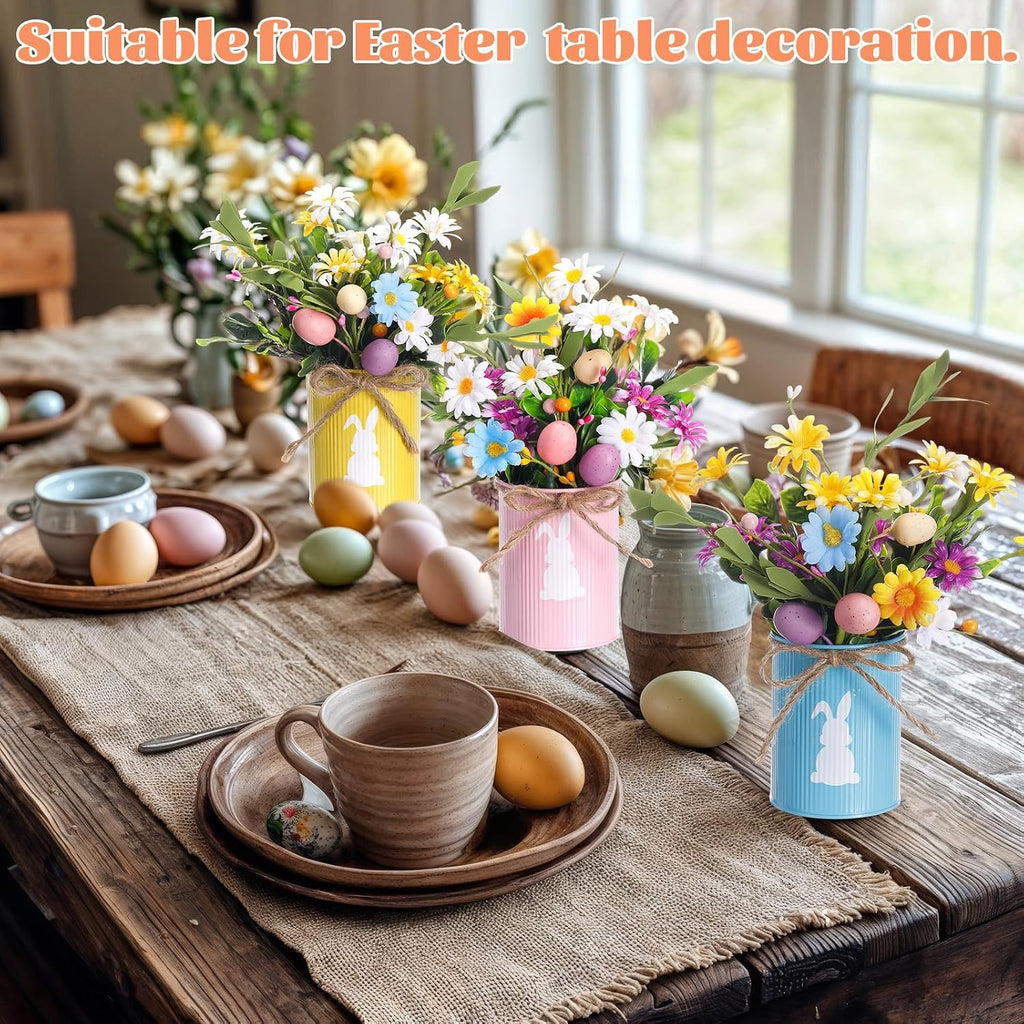 Easter Table Centerpiece Decorations,3 Bunny Vase Centerpieces with 9 Artificial Easter Egg Berry and Floral Picks - Set of 3