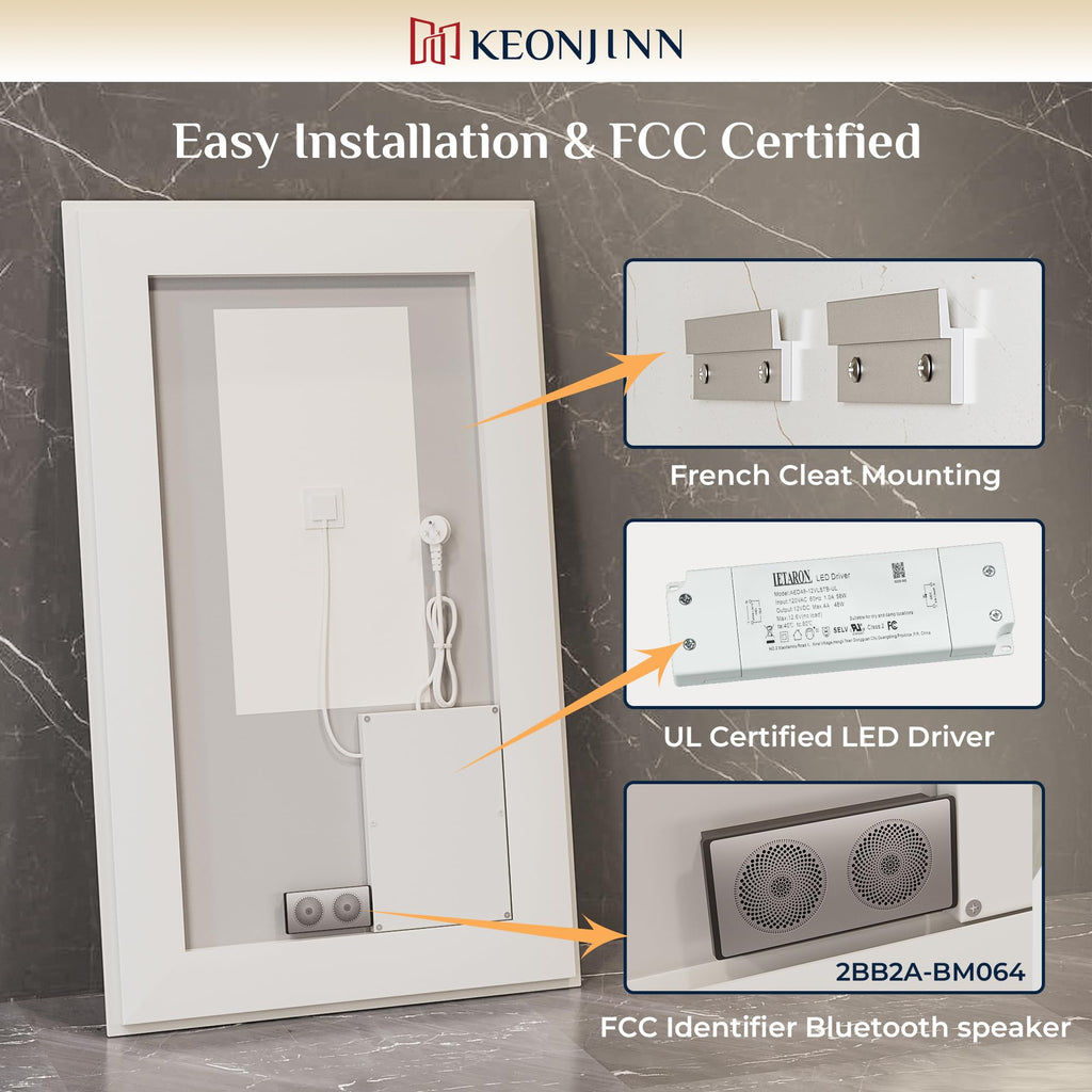 24" x 30" LED Bathroom Mirror with Lights, Frontlit & Backlit