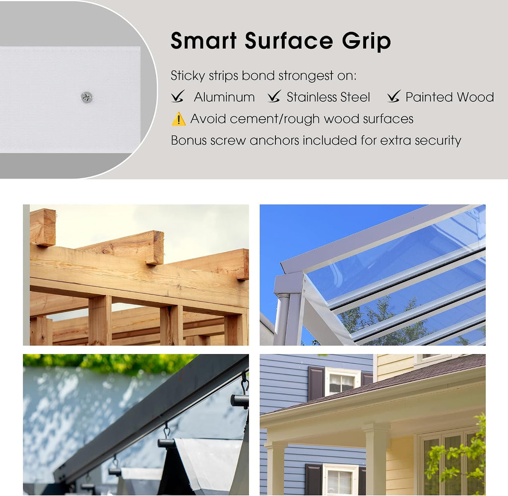2 Panels Rod-Free Outdoor Curtains Waterproof Sticky Top | Back Tab Bottom with Free Rope for Wind Resistance