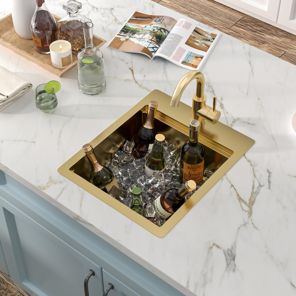 15"x18" Gold Bar Prep Sink Drop In Top Mount Workstation