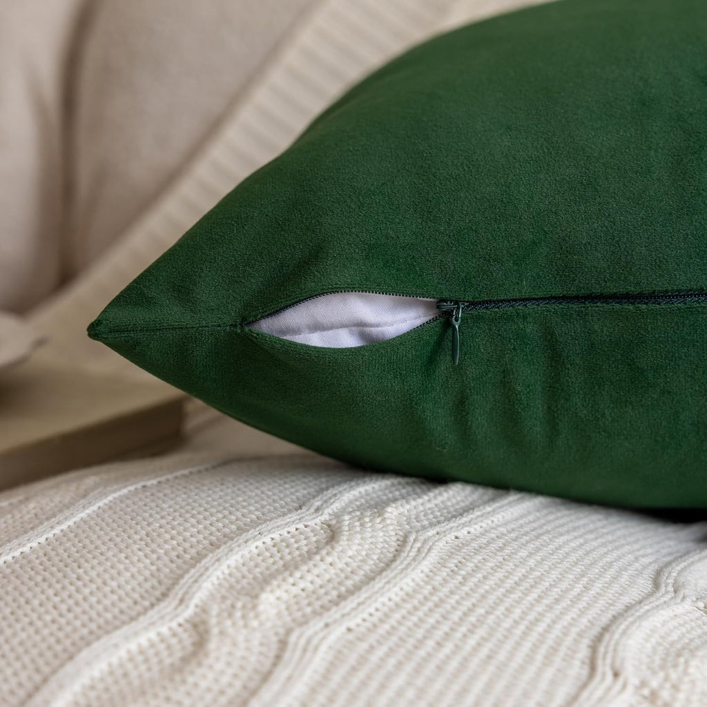 18x18 Velvet Pillow Covers Christmas Green Decorative Square Throw Pillowcase Soft Solid Cushion Covers - Set of 4