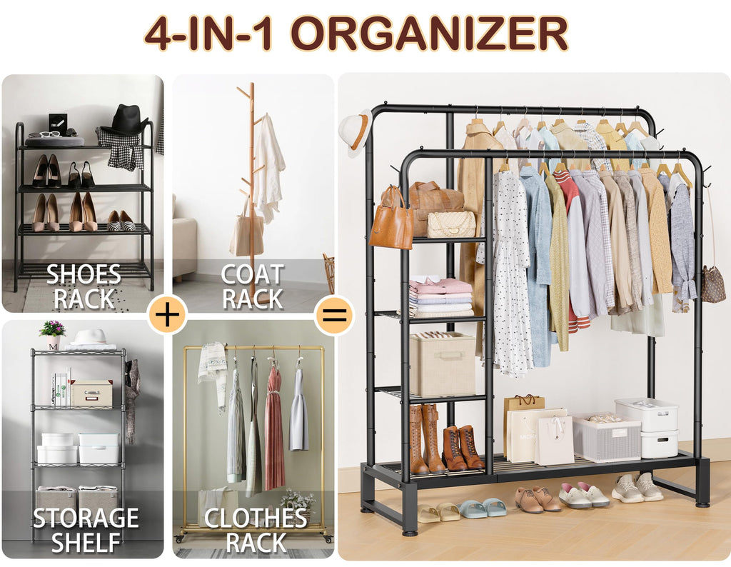 Double Rods Clothes Rack Clothing Rack, Clothes Rack for Hanging Clothes