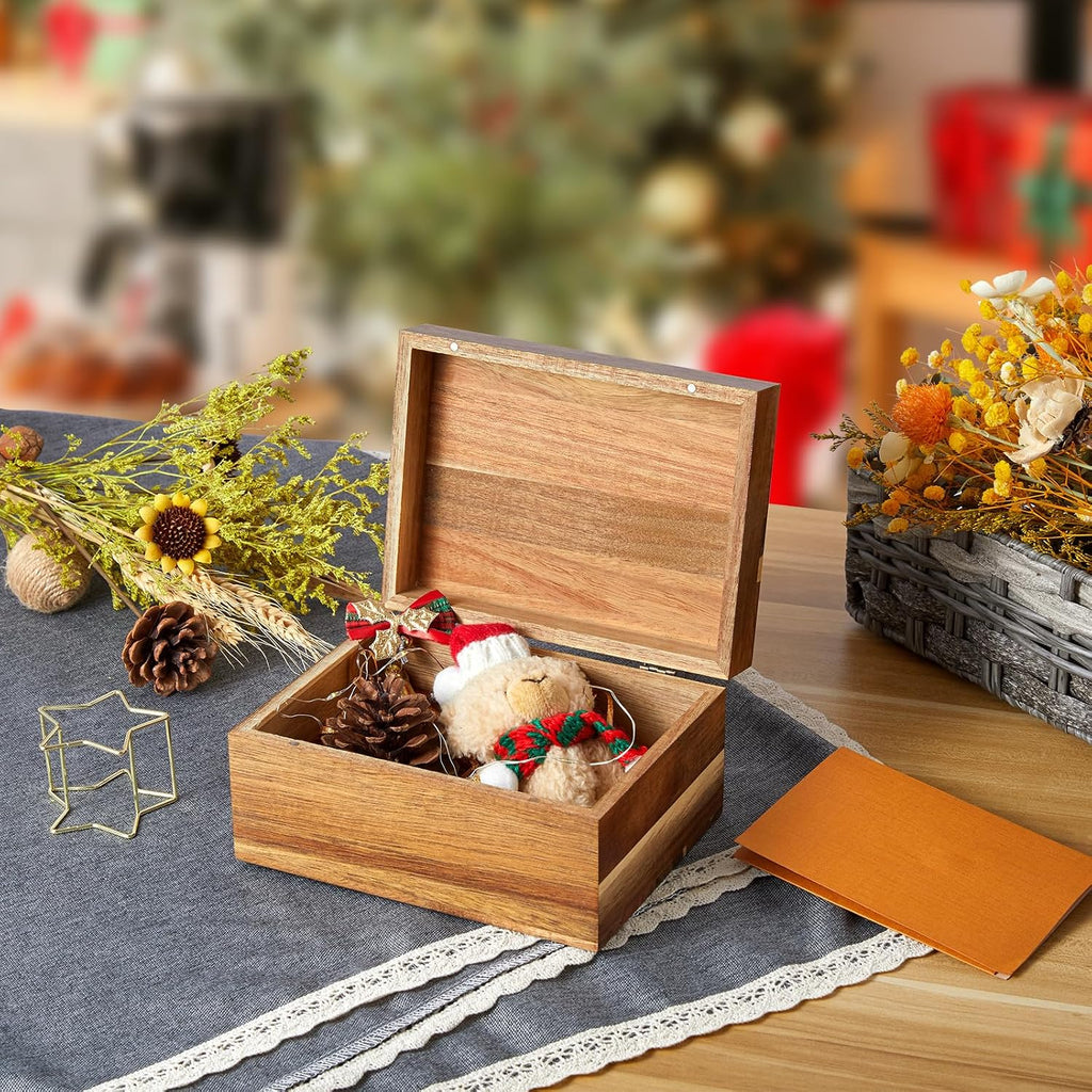 Keepsake Box, Acacia Wood Memory Box with Hinged Lids, Wooden Jewelry Box, Small Storage Box,3x5, 4x6 Decorative Card