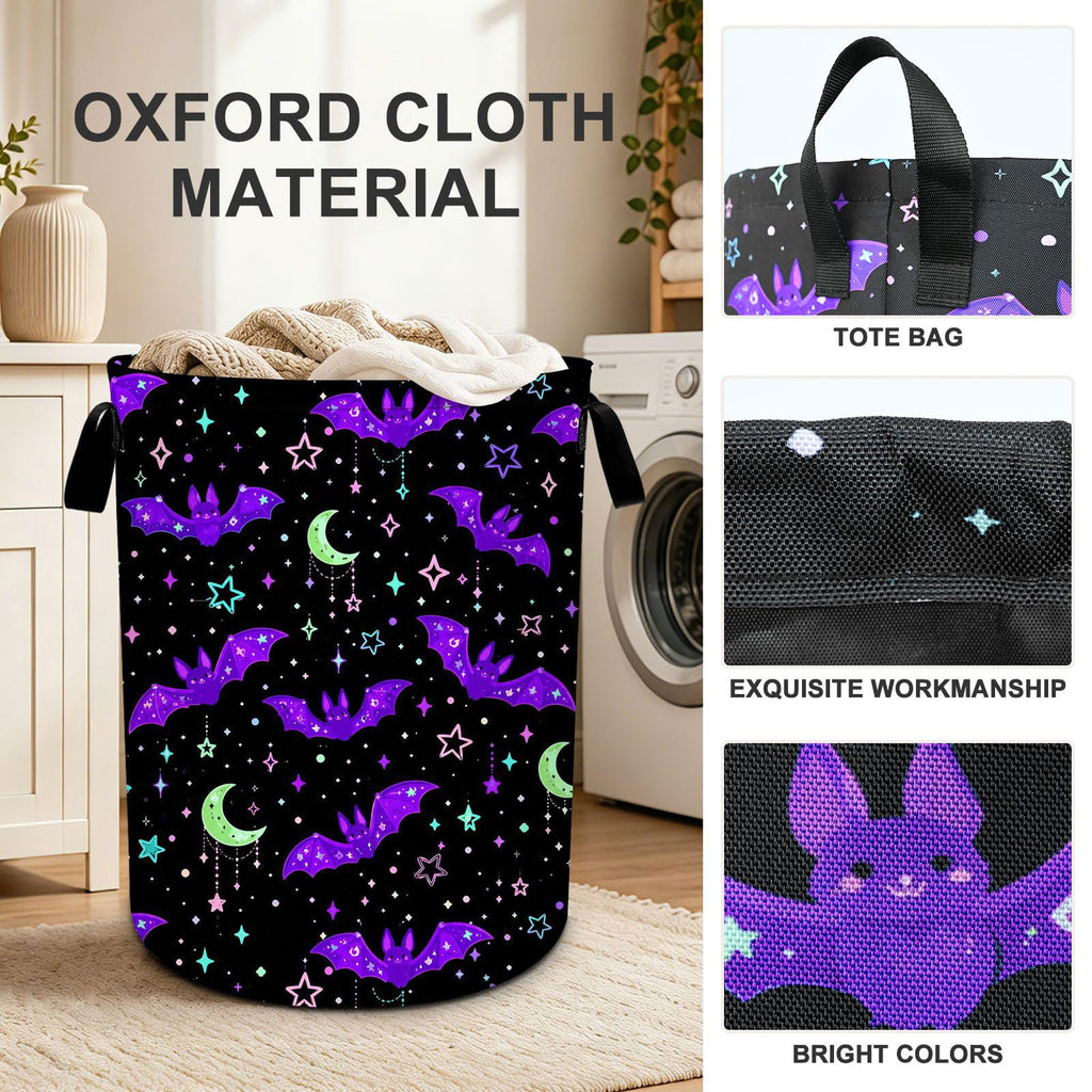 Bat Laundry Basket Collapsible Oxford Laundry Hamper Clothes Storage Bin with Handles Bathroom Laundry Room 19.6 x