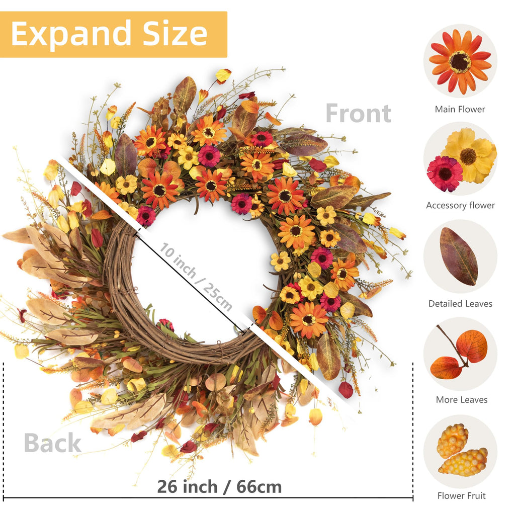26'' Large Fall Wreaths for Front Door (Welcome Sign)