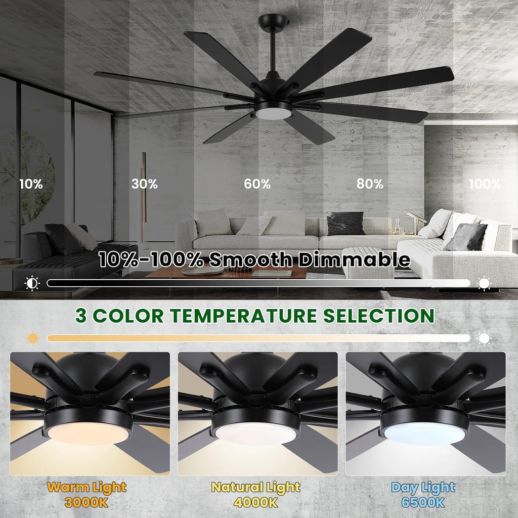 84" Ceiling Fan with LED Light and Remote - Matte Black