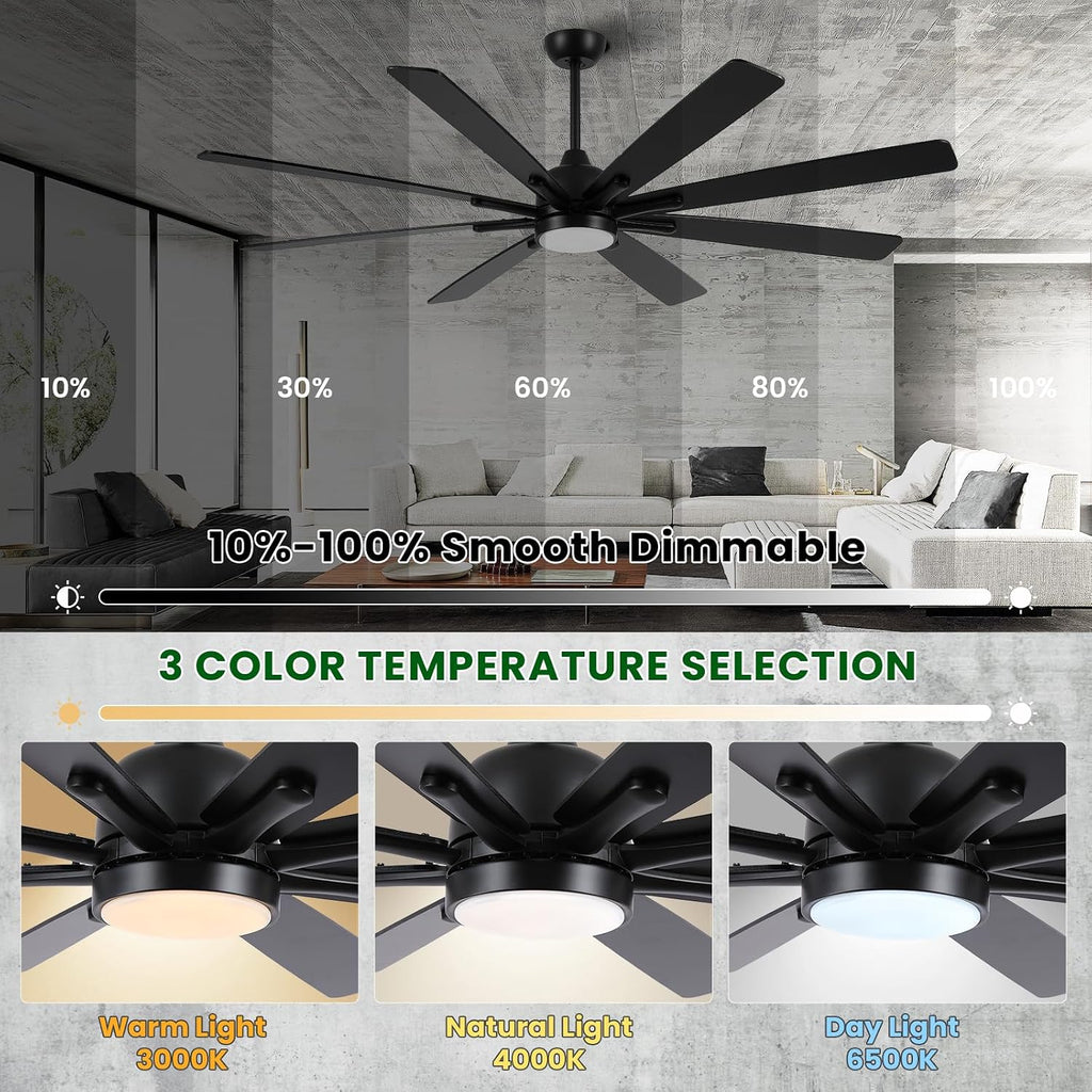 84" Ceiling Fan with LED Light and Remote - Matte Black