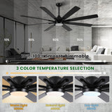 84" Ceiling Fan with LED Light and Remote - Black