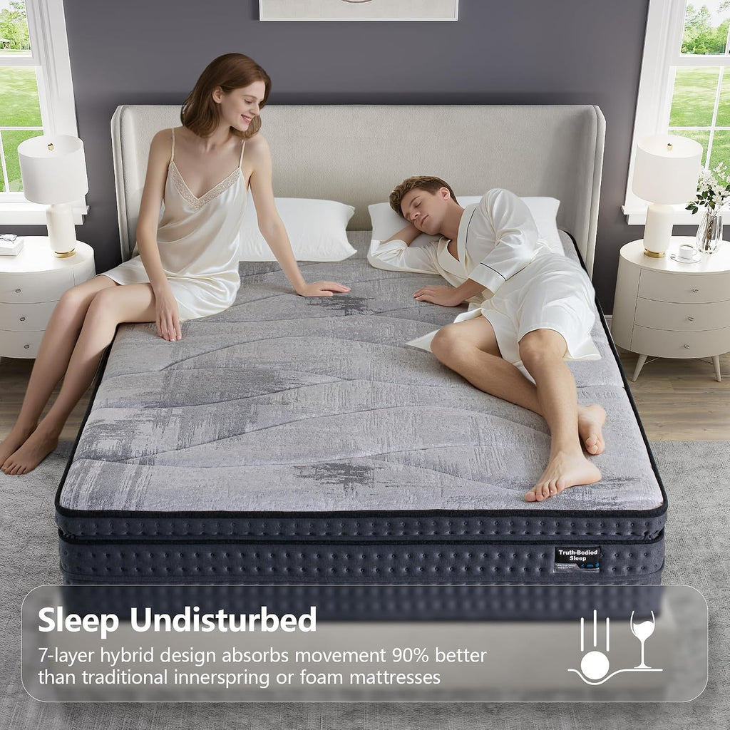 14 Inch California King Mattress, Gel Memory Foam Hybrid Mattress - Pocket Springs with Zoned Lumbar Support &
