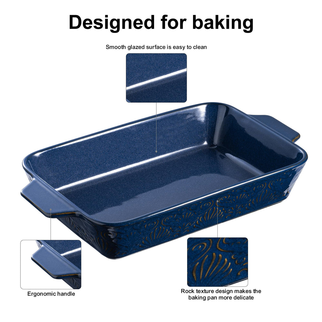 Casserole Dishes for Oven, Baking Dishes, Ceramic Bakeware Sets of 4, Rectangular Baking Pan Set with Handles for