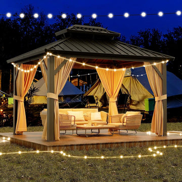 12 x 20 ft Hardtop Gazebo, Heavy Duty Galvanized Aluminum Frame Double Roof Outdoor Pavilion