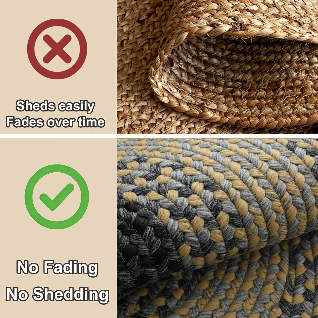 3x5 Oval Braided Area Rug, Brown Black Farmhouse Kitchen Mat | Anti-Slip PP Country Rope Rug, Entryway Porch Deck