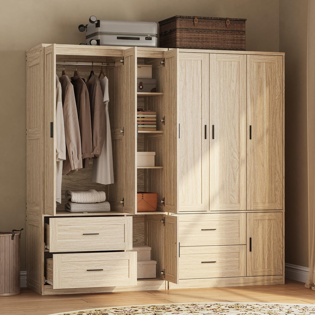 70.6 Inch Armoire Wardrobe Closet with Drawers (Light Oak)