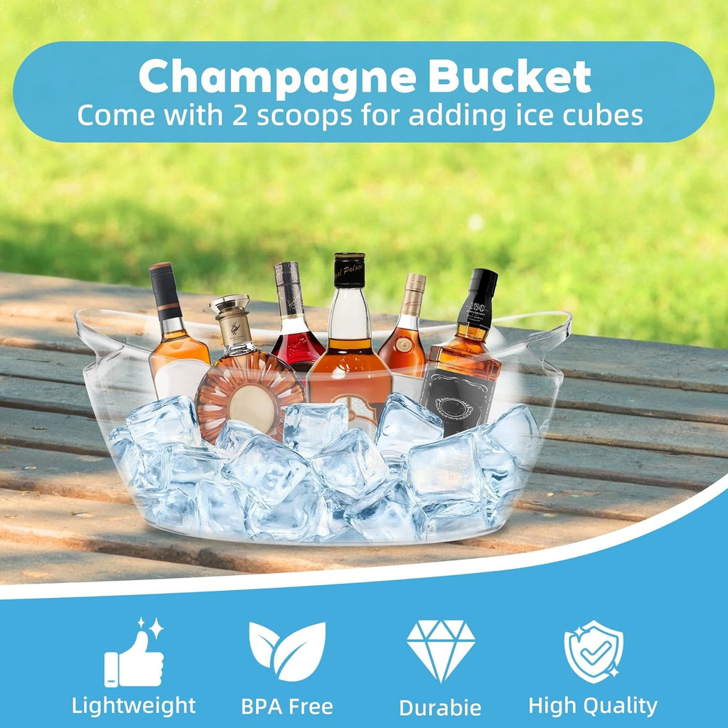 Acrylic Champagne Bucket, Ice Bucket for Parties6.5L Large Party Ice Bucket with Ice Scoop & Bottle Opener - Set of 2