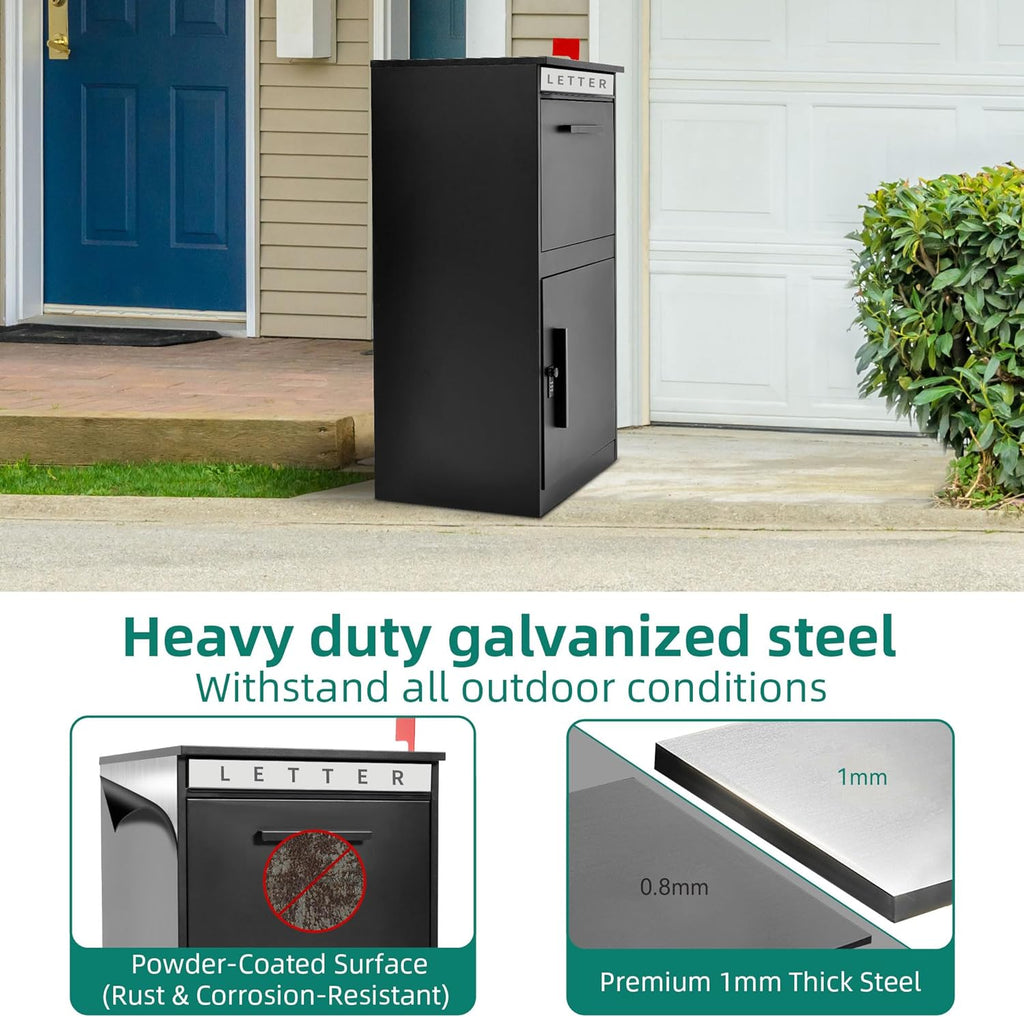 35" H Package Delivery Boxes with Mail Slot, Sliding & Password Lock Door, 19" x 15.8" x 35" Anti-Theft Parcel Drop Box