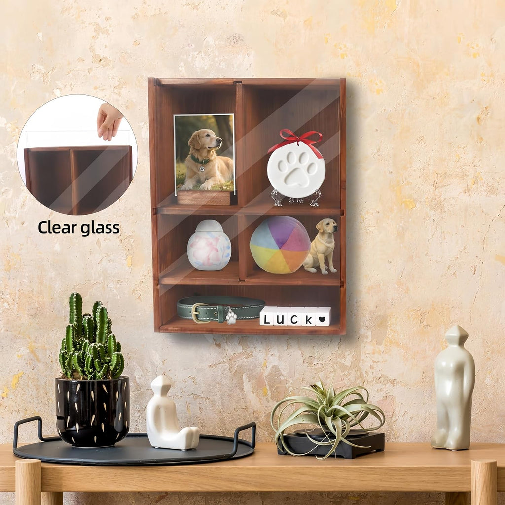 Dog Memorial Shadow Box with Pen, 11x4x14 Inch Pet Ashes Keepsake Wall-Mountable Display Case for Dog Cat Loss