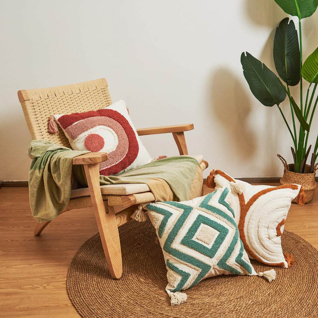 18x18 Pillow Covers-Throw Pillow Cover Tufted Boho Jacquard Pillow Covers Farmhouse Decorative Pillow Cover Pillow