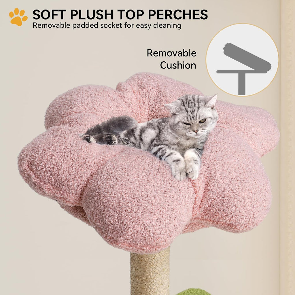 Tall Flower Cat Tree Tower with Detachable Perch, 65in Cute Cat Climbing Tower for Indoor Cats with Cat Condo