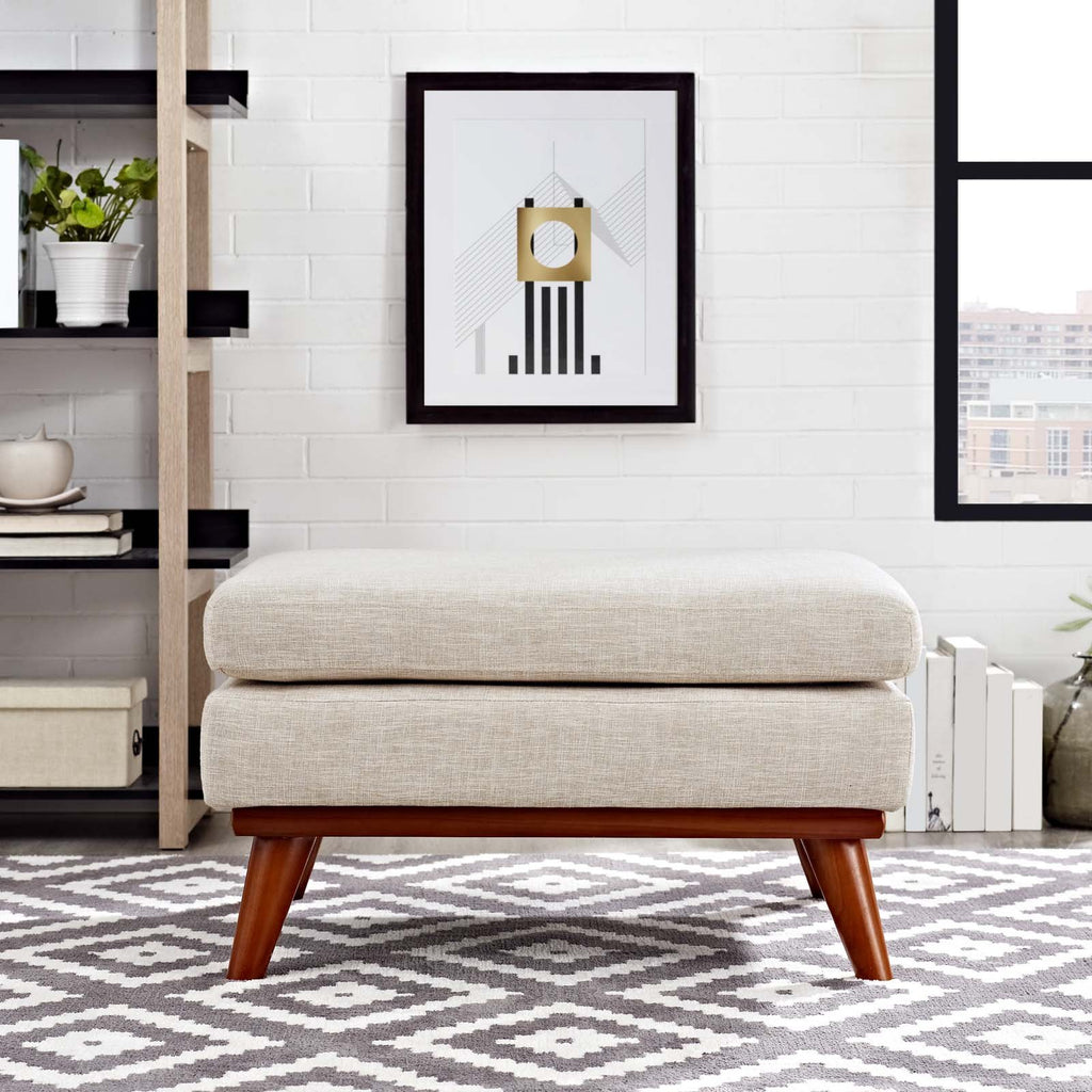 Engage Mid-Century Modern Upholstered Fabric Ottoman in Beige