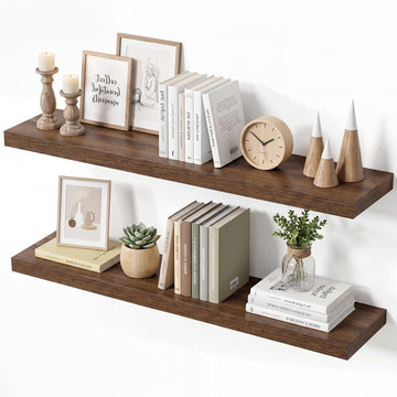 Walnut Floating Shelves 8 Inch Deep, 30 x 8 Inch, Set of 2