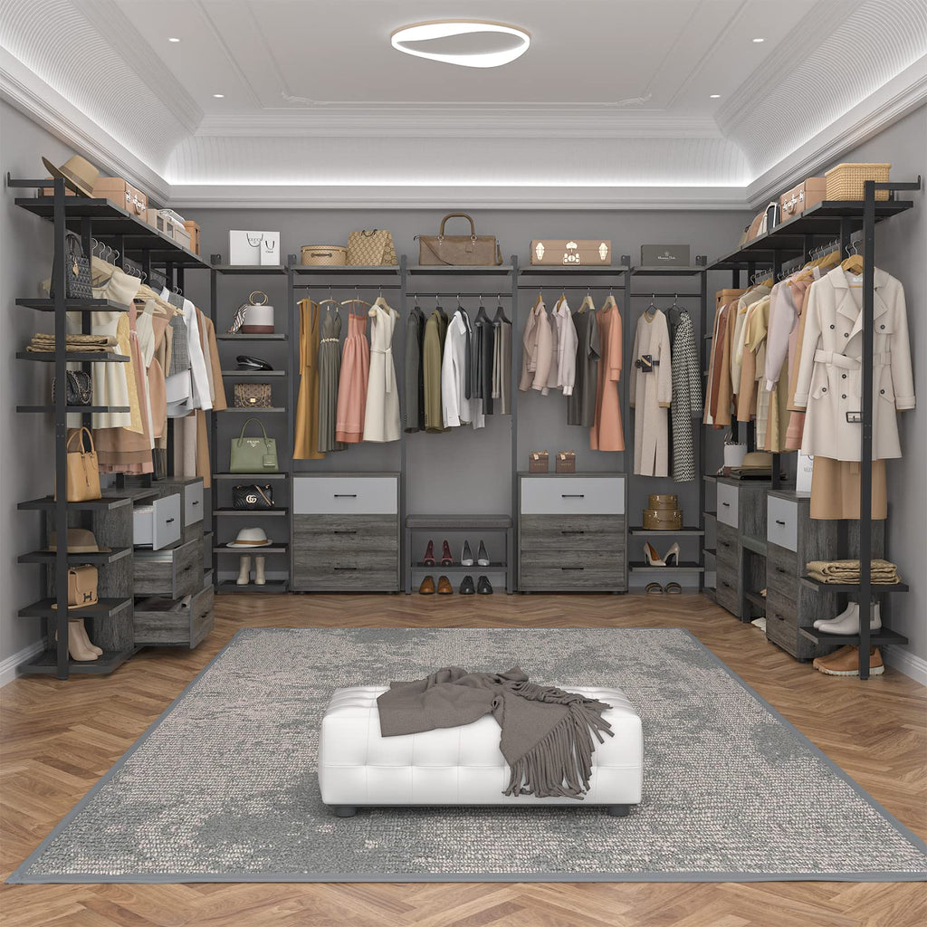 Wall Mounted Closet System, Closet Organizer with 6-Drawers & Rods