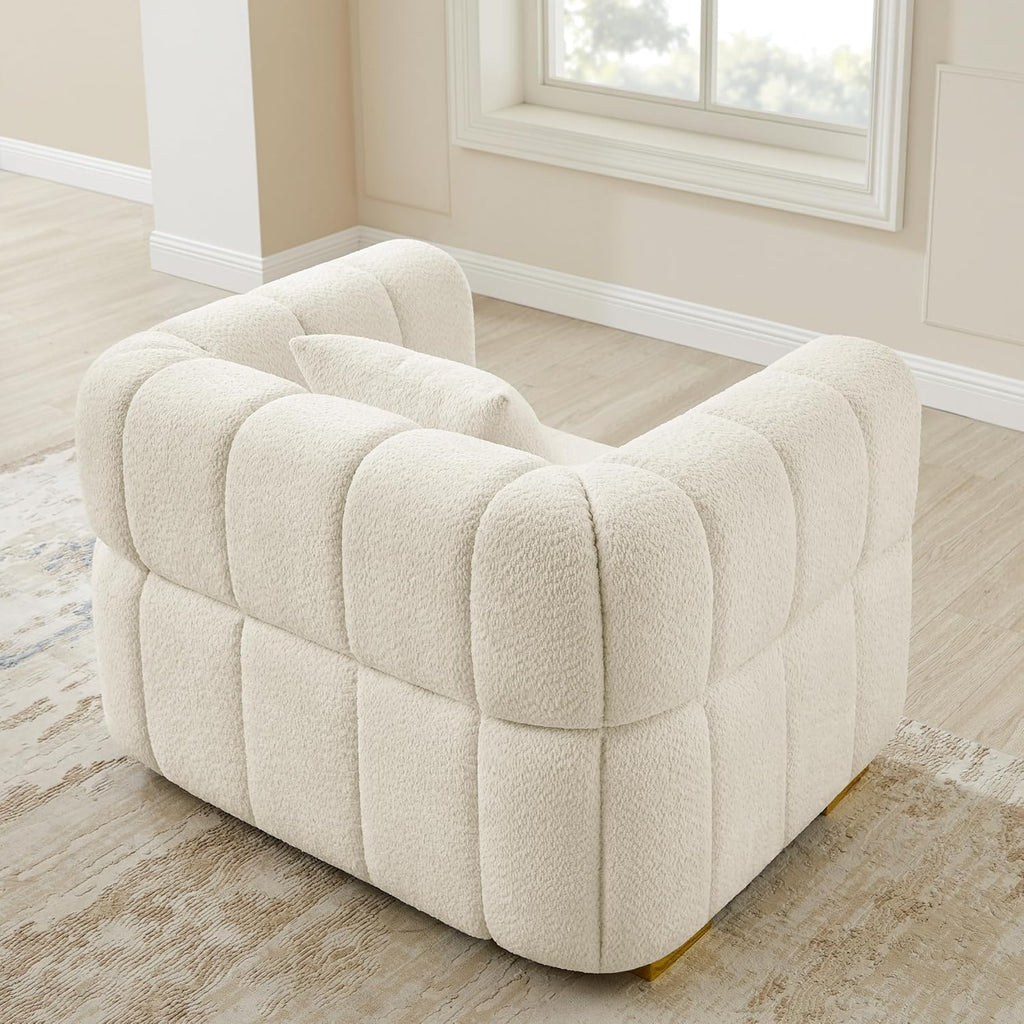 90.94"Cloud Sofa Couch, Modern Deep Seat Boucle Sofa, Oversized Upholstered 3-Seater Comfy Couch Loveseat , White (1