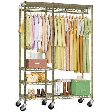 F4R Heavy Duty Clothes Rack(With Lockable Wheels )Rolling Clothing Racks for Hanging Clothes, Adjustable Closet