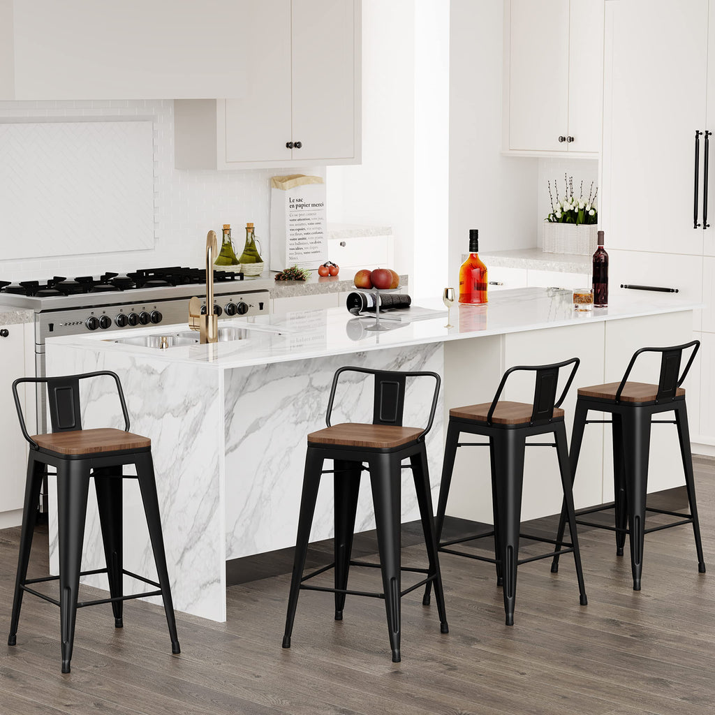 30 Inch Bar Stools Set of 4 Industrial Metal Barstools Bar Height Bar Stool with Backs Kitchen (30 inch, Black)