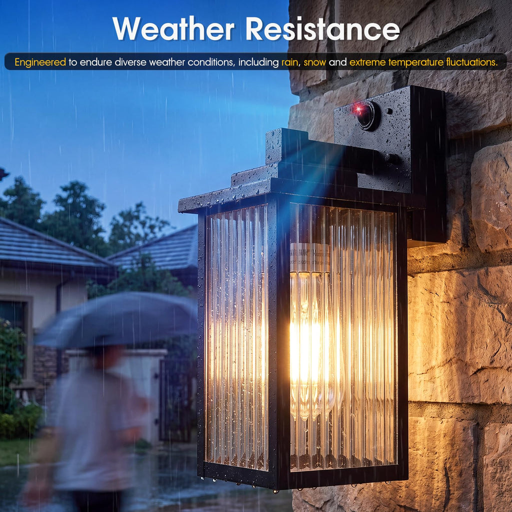 Motion Sensor Wall Light, Dusk to Dawn Outdoor Porch Light Black