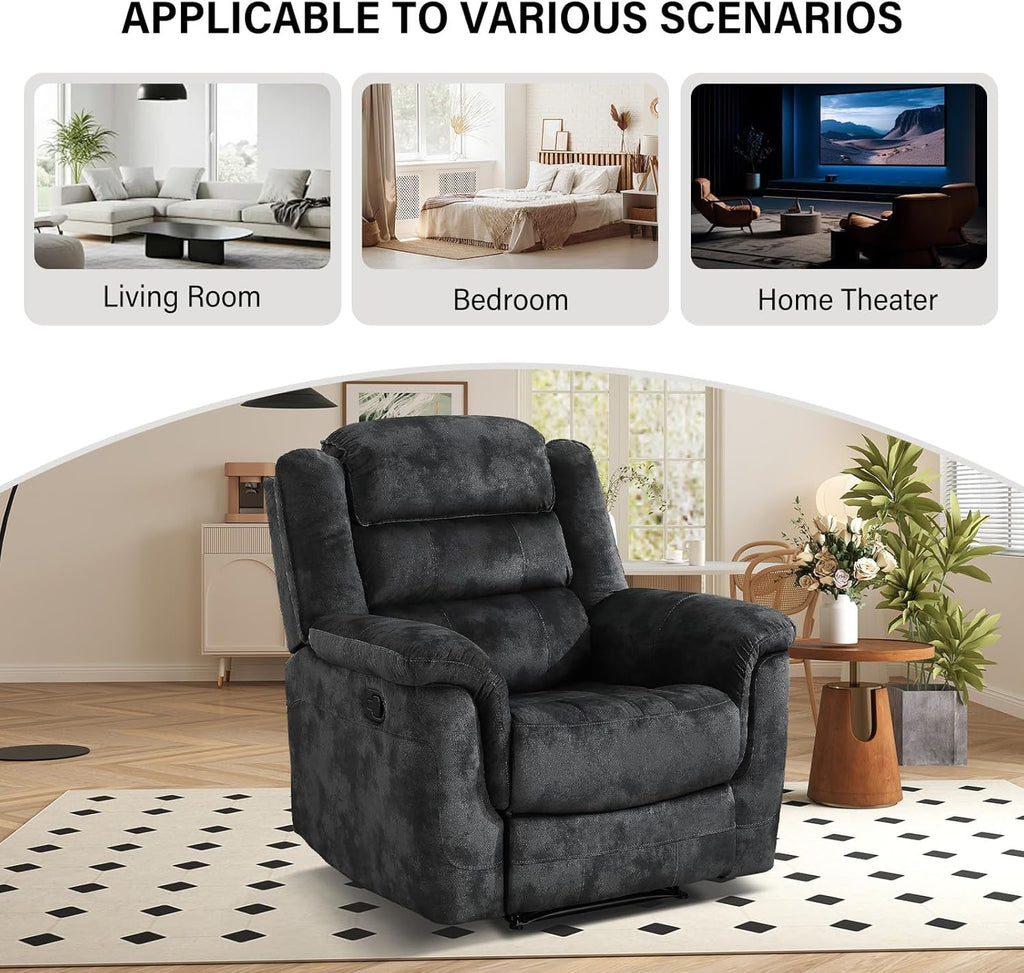 Manual Recliner Chair, Soft Fabric Recliner Sofa with Overstuffed Armrest and Backrest , Grey