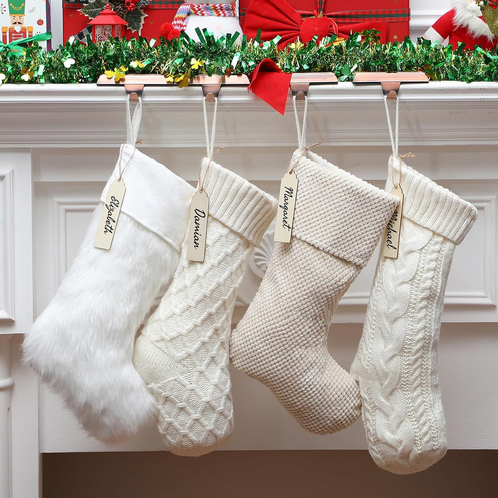 Rustic Christmas Stockings Set, 18" & 20" Large Farmhouse Boho White Cream Cable Knit Xmas Stockings Bulk - Set of 8