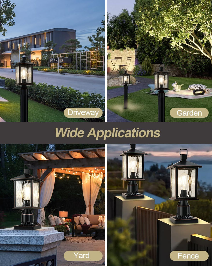 Dusk to Dawn Outdoor Post Light, Hardwired Oil-Rubbed Bronze Pole Lantern with Pier Mount Base, Water Ripple Glass