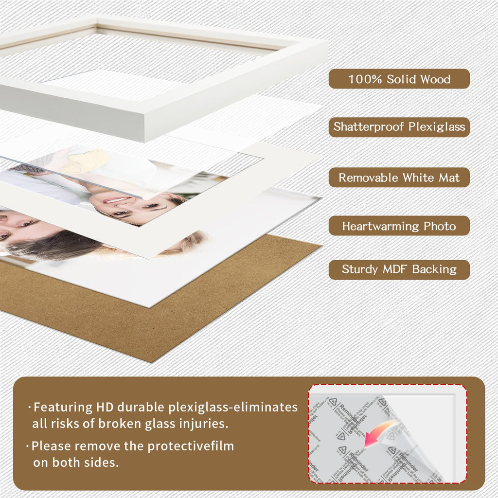 Picture Frames 10x10 2 Pack Made of Solid Wood White for Wall Mounting and Tabletop Display