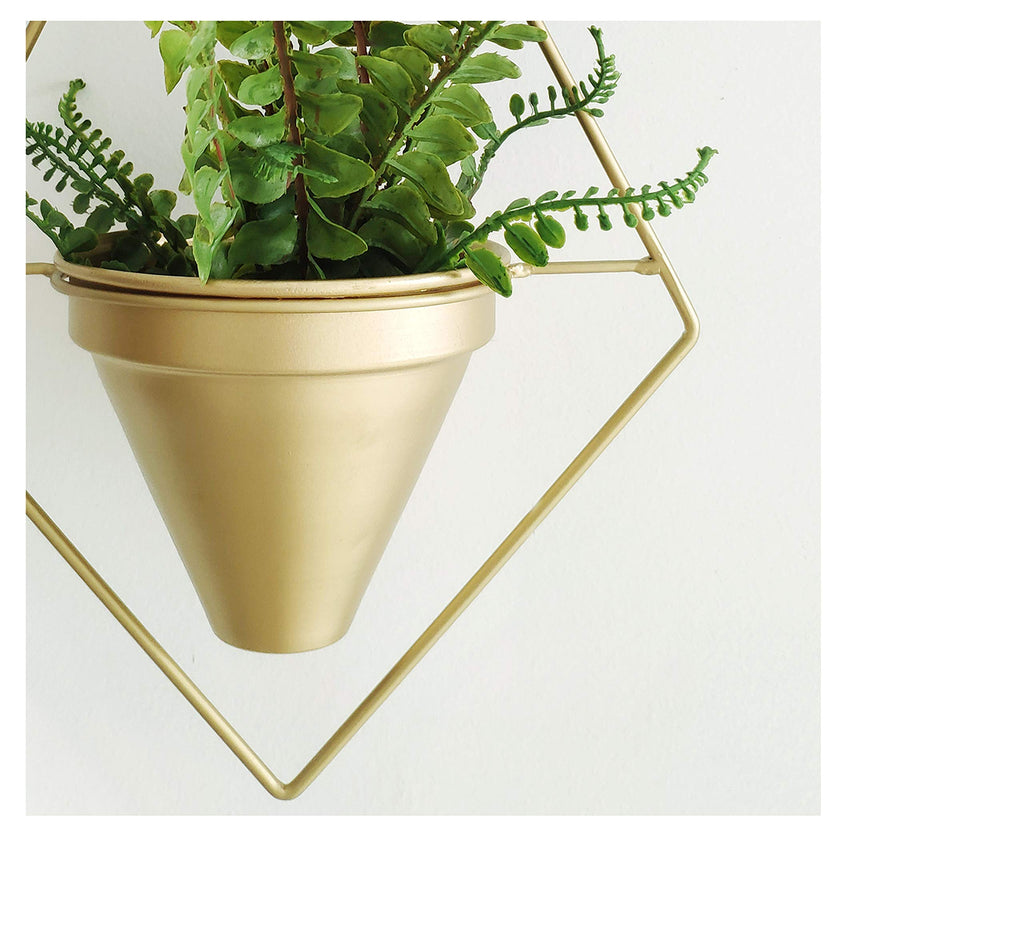 Set of 2 Boho Brass Gold Geometric Metal Plant Hanger, Hanging Plant Pot, Modern Planter, Mid Century Plant Holder