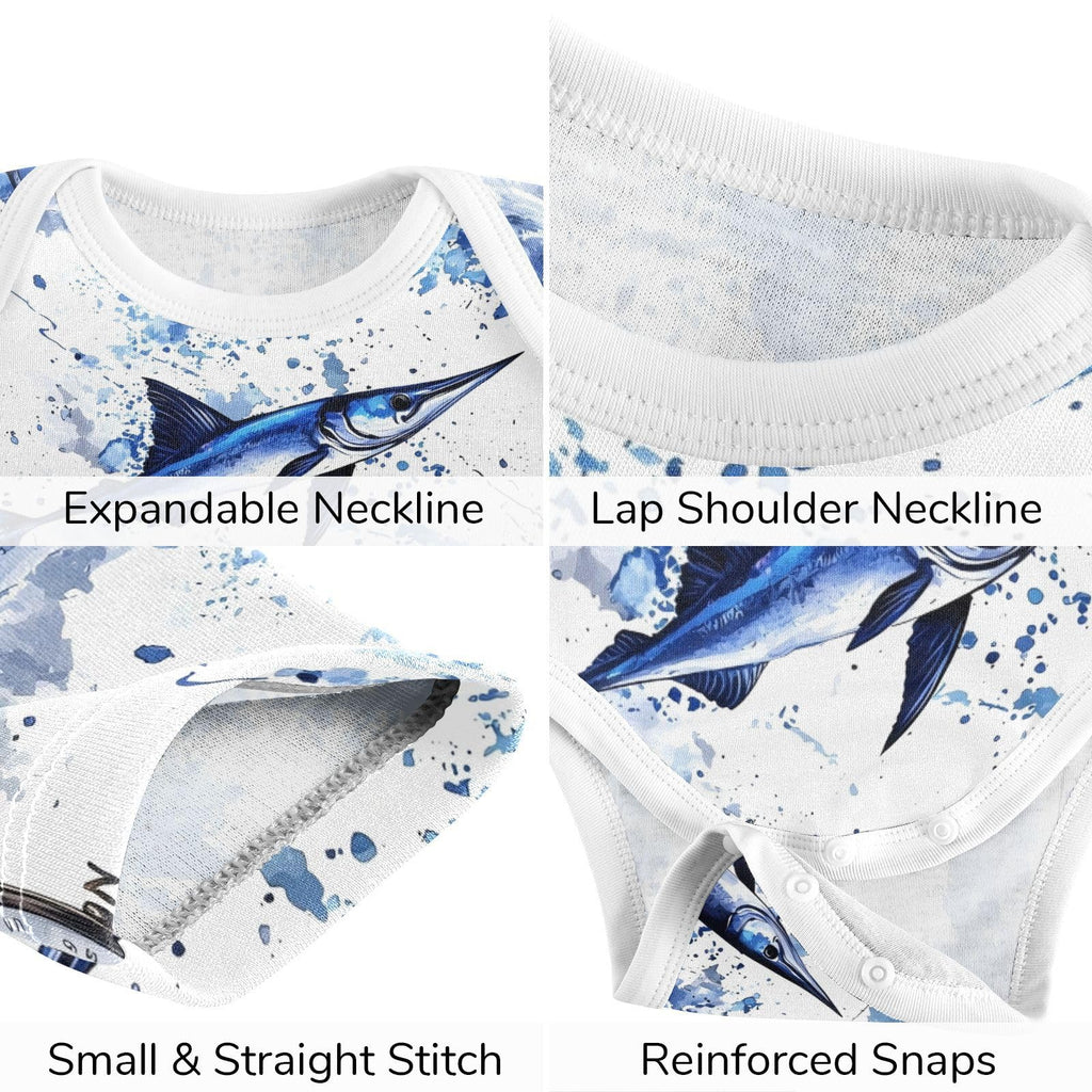 Blue Marlins Compass Baby Bodysuits Set, Baby Layette Sets Unisex Short Sleeve Babys Pants Sets