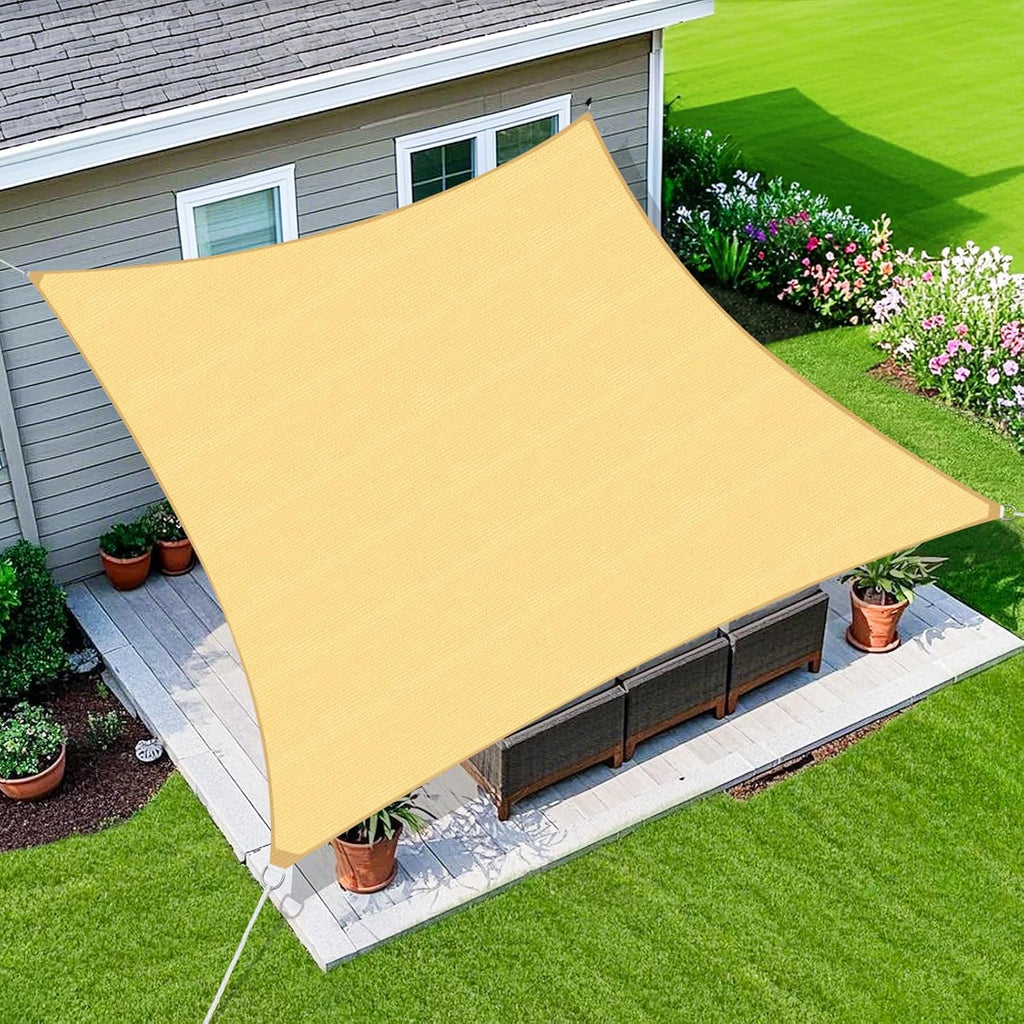 Sun Shade Sail 16'X20' Curved Edge Outdoor Shade Canopy Sand Breathable 95% UV Block Shade Cloth Garden Backyard (We