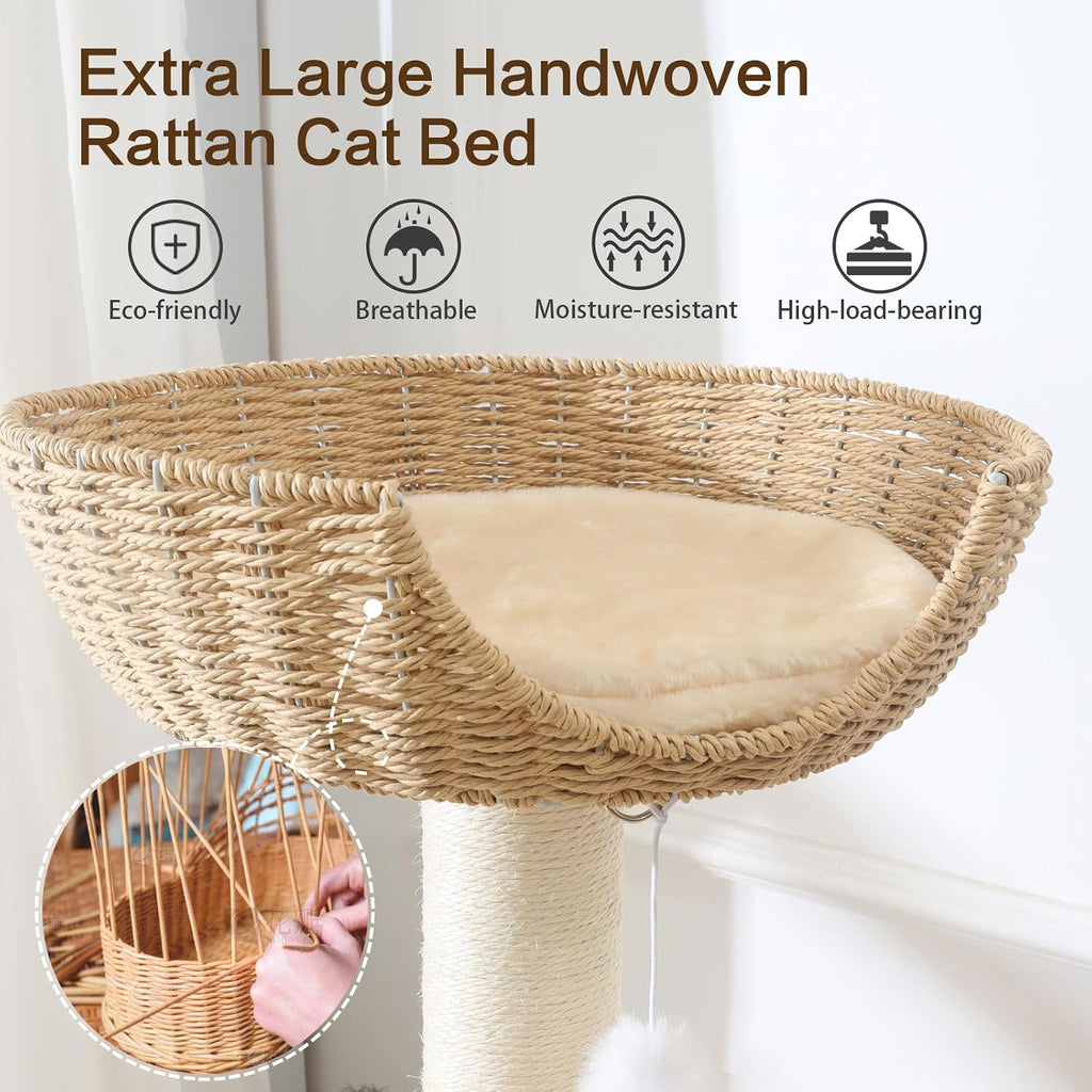 49.6in Solid Wood Cat Tree for Large Cat, Modern Tall Cat Tower