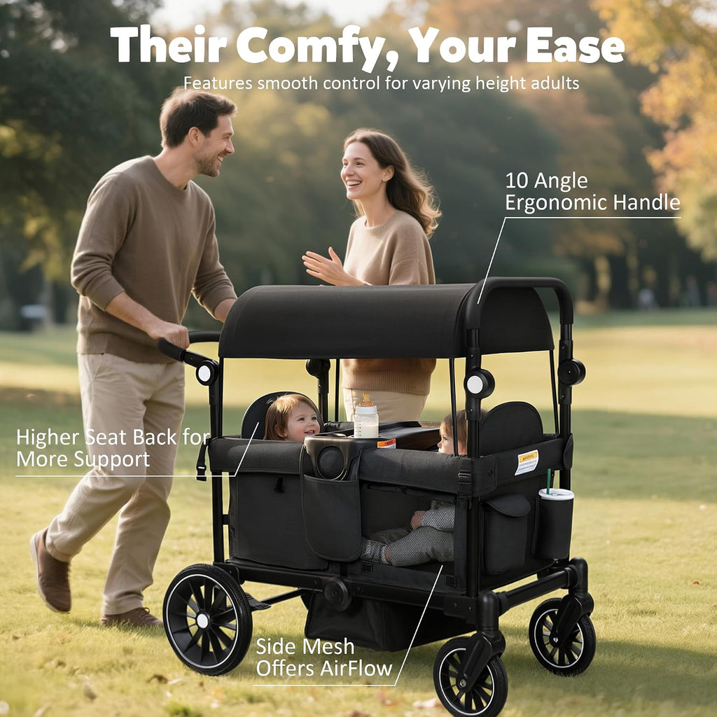 Foldable Wagon Stroller for 2 Kids, Stroller Wagon with Canopy