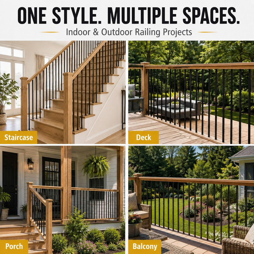 30 Pack 1/2" x 44" Wrought Iron Balusters, Square Hollow Metal Balusters, Deck Balusters, Black Metal Balusters for