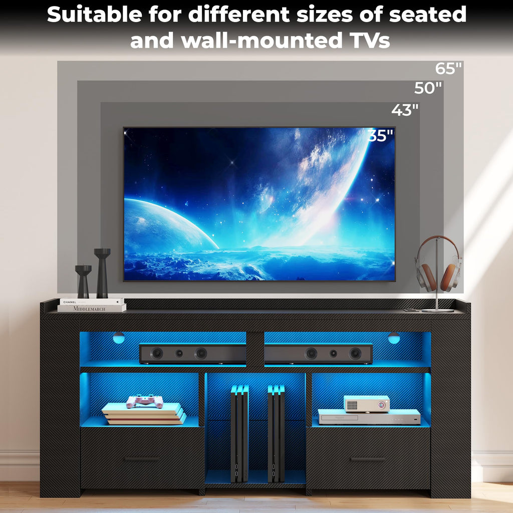 55" TV Stand for 65 Inch TV, Carbon Fiber Entertainment Center