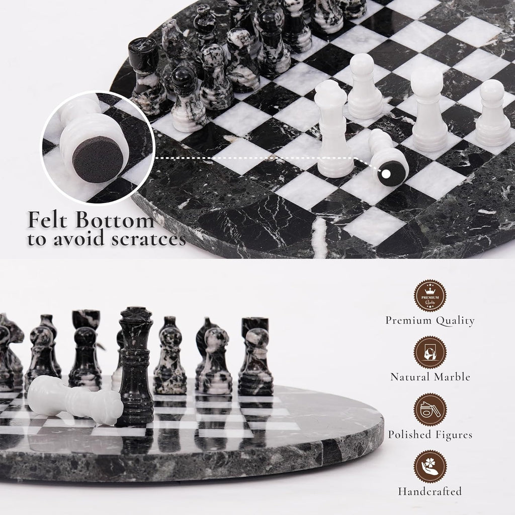 Marble Chess Set for Adults with Complementary Storage Box,12 Inch Handmade Black & White Chess Board Game, Luxury - Set of 34